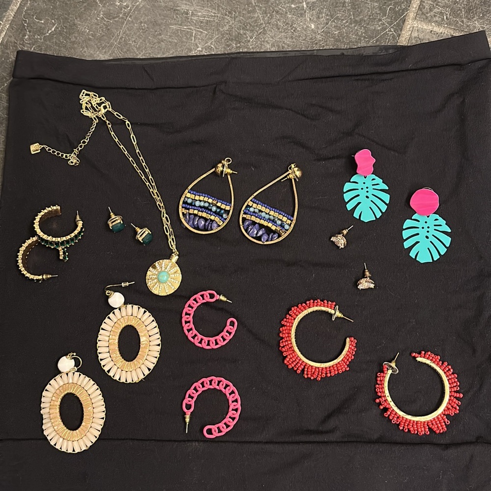 Gold and Blue Beaded Earrings